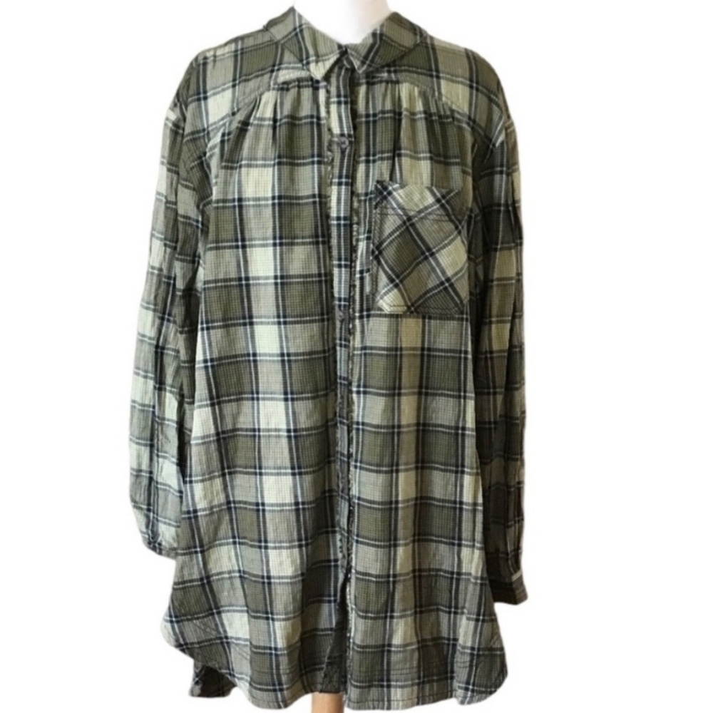 We The Free/Free People Green Plaid Shirt/Dress Size  S